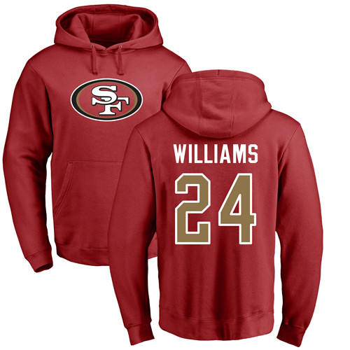 Men San Francisco 49ers Red K Waun Williams Name and Number Logo #24 Pullover NFL Hoodie Sweatshirts->women nfl jersey->Women Jersey